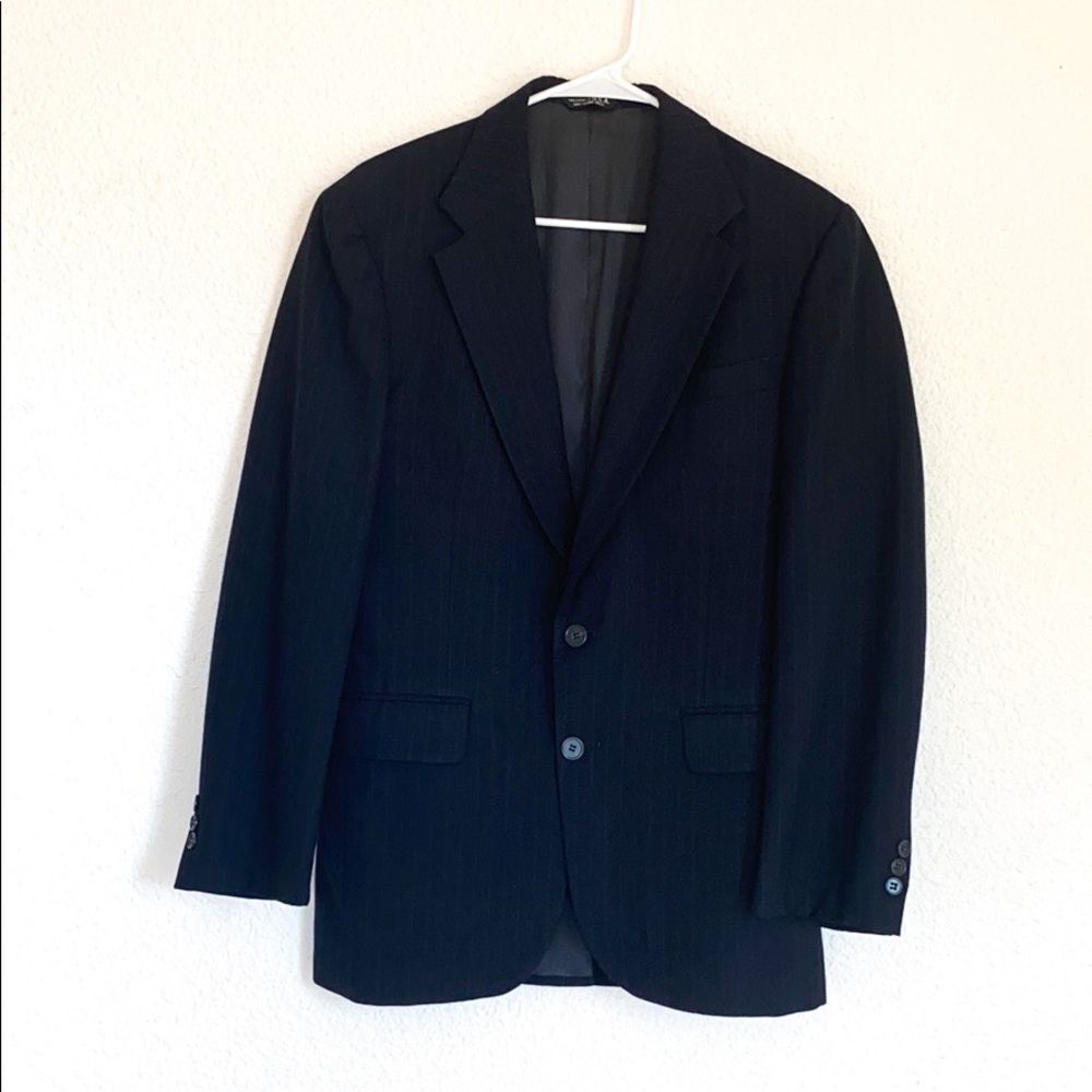 Botany 500 Navy Blue Long Sleeve Sport Coat Jacket Striped Pure Wool